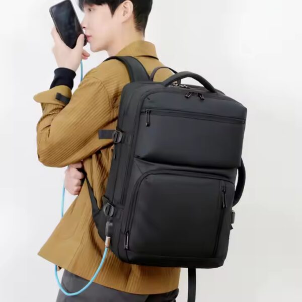 Waterproof PU Expandable Design 15.6 Inch Large Capacity Business Travel Laptop Backpack for Men - 图片 3